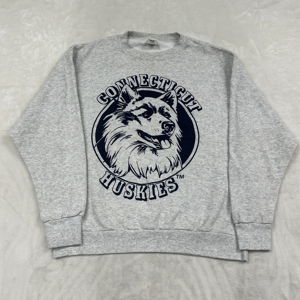 Delta Sweatshirt Mens XL Gray Connecticut Huskies Vintage Graphic Crewneck